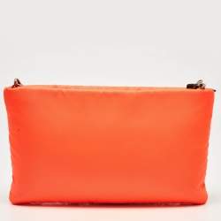Prada Neon Orange Nylon Chain Clutch