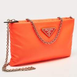 Prada Neon Orange Nylon Chain Clutch