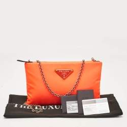 Prada Neon Orange Nylon Chain Clutch