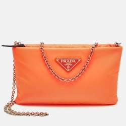 Prada Neon Orange Nylon Chain Clutch