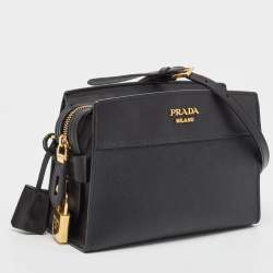 Pre Owned Prada Black City Calf and Saffiano Leather Esplanade Crossbody Bag