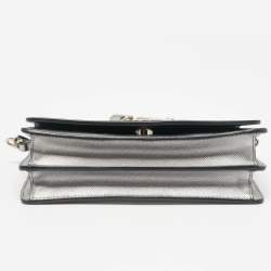 Prada Silver Saffiano Lux Leather Flap Chain Clutch