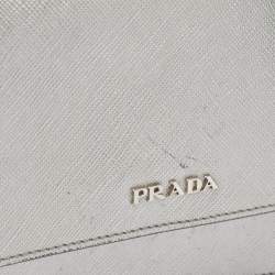 Prada Silver Saffiano Lux Leather Flap Chain Clutch