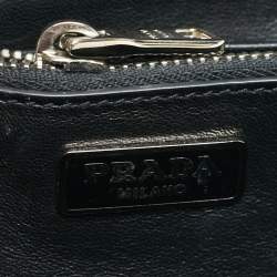 Prada Silver Saffiano Lux Leather Flap Chain Clutch