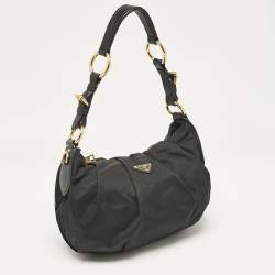 مملوكة مسبقًا Prada Black Nylon Pleated Hobo