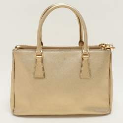 Prada Gold Saffiano Lux Leather Small Double Zip Tote