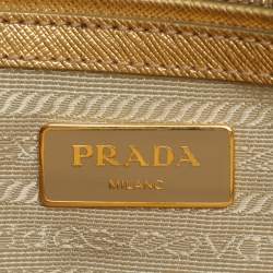 Prada Gold Saffiano Lux Leather Small Double Zip Tote