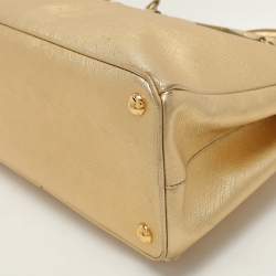 Prada Gold Saffiano Lux Leather Small Double Zip Tote