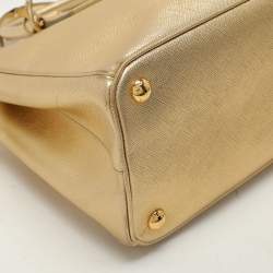 Prada Gold Saffiano Lux Leather Small Double Zip Tote