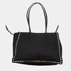 Prada Re-Nylon Black and Blue Riveted Tote Bag