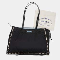 Prada Re-Nylon Black and Blue Riveted Tote Bag