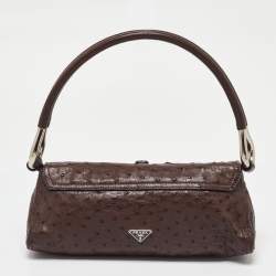 Pre Owned Prada Dark Brown Ostrich Struzzo Bar Bag
