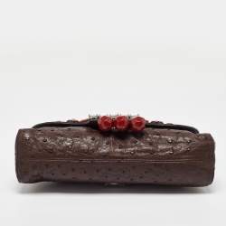 Pre Owned Prada Dark Brown Ostrich Struzzo Bar Bag