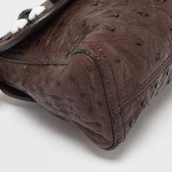 Pre Owned Prada Dark Brown Ostrich Struzzo Bar Bag