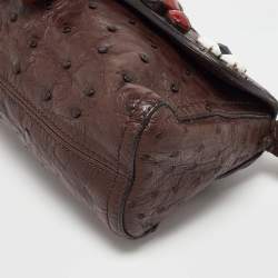 Pre Owned Prada Dark Brown Ostrich Struzzo Bar Bag