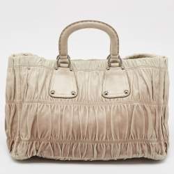 Pre Owned Prada Light Grey Leather Gaufre Tote