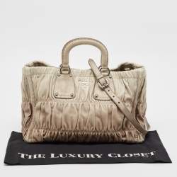 Pre Owned Prada Light Grey Leather Gaufre Tote