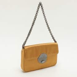 Pre Owned Prada Gold Satin Chain Baguette Shoulder Bag