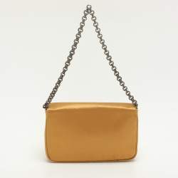 Pre Owned Prada Gold Satin Chain Baguette Shoulder Bag