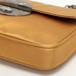 Pre Owned Prada Gold Satin Chain Baguette Shoulder Bag