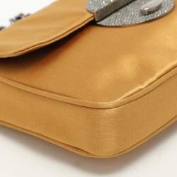 Pre Owned Prada Gold Satin Chain Baguette Shoulder Bag