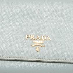 Prada Sky Blue Saffiano Leather Flap Continental Wallet