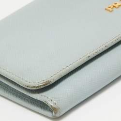 Prada Sky Blue Saffiano Leather Flap Continental Wallet