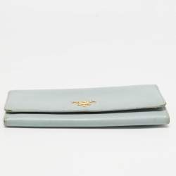 Prada Sky Blue Saffiano Leather Flap Continental Wallet