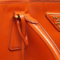 Pre Owned Prada Orange Saffiano Lux Leather Executive Double Zip Tote