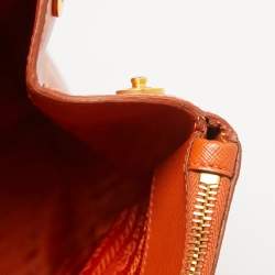 Pre Owned Prada Orange Saffiano Lux Leather Executive Double Zip Tote