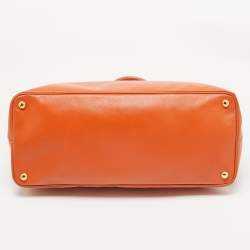 Pre Owned Prada Orange Saffiano Lux Leather Executive Double Zip Tote