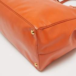 Pre Owned Prada Orange Saffiano Lux Leather Executive Double Zip Tote