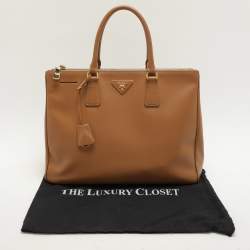 Prada Caramel Saffiano Lux Leather Large Galleria Double Zip Tote