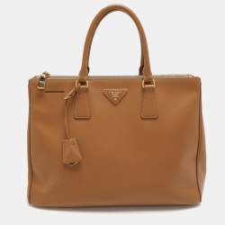 Prada Caramel Saffiano Lux Leather Large Galleria Double Zip Tote