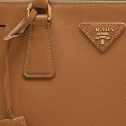 Prada Caramel Saffiano Lux Leather Large Galleria Double Zip Tote