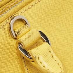 Pre Owned Prada Yellow Saffiano Lux Leather Mini Double Zip Tote
