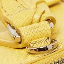 Pre Owned Prada Yellow Saffiano Lux Leather Mini Double Zip Tote