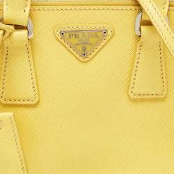 Pre Owned Prada Yellow Saffiano Lux Leather Mini Double Zip Tote