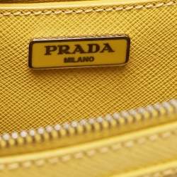 Pre Owned Prada Yellow Saffiano Lux Leather Mini Double Zip Tote