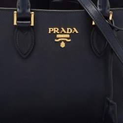 Pre Owned Prada Navy Blue Saffiano Lux and Soft Leather Small Tote