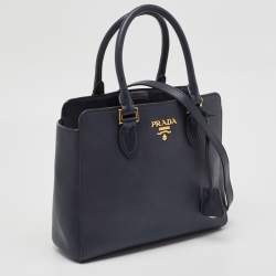Pre Owned Prada Navy Blue Saffiano Lux and Soft Leather Small Tote