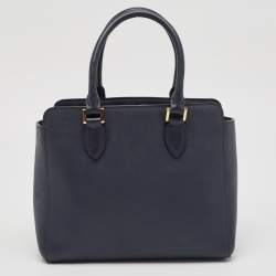 Pre Owned Prada Navy Blue Saffiano Lux and Soft Leather Small Tote