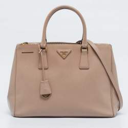 Prada Dusty Pink Saffiano Lux Leather Medium Double Zip Tote