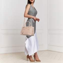 Prada Nude Saffiano Leather Small Double Zip Tote