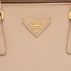 Prada Nude Saffiano Leather Small Double Zip Tote