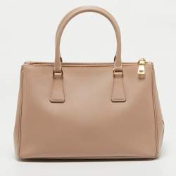Prada Nude Saffiano Leather Small Double Zip Tote