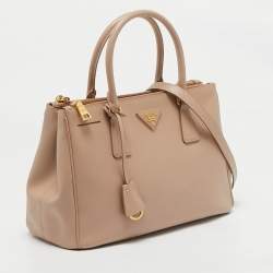 Prada Nude Saffiano Leather Small Double Zip Tote