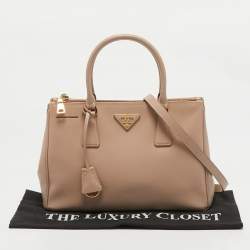 Prada Nude Saffiano Leather Small Double Zip Tote