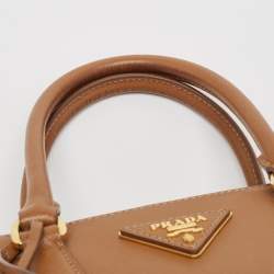 Pre Owned Prada Brown Saffiano Lux Leather Small Galleria Tote