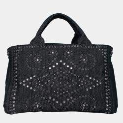 مملوكة مسبقًا حقيبة برادا دنيم مزينة بالكريستال وعينين بطريقتين